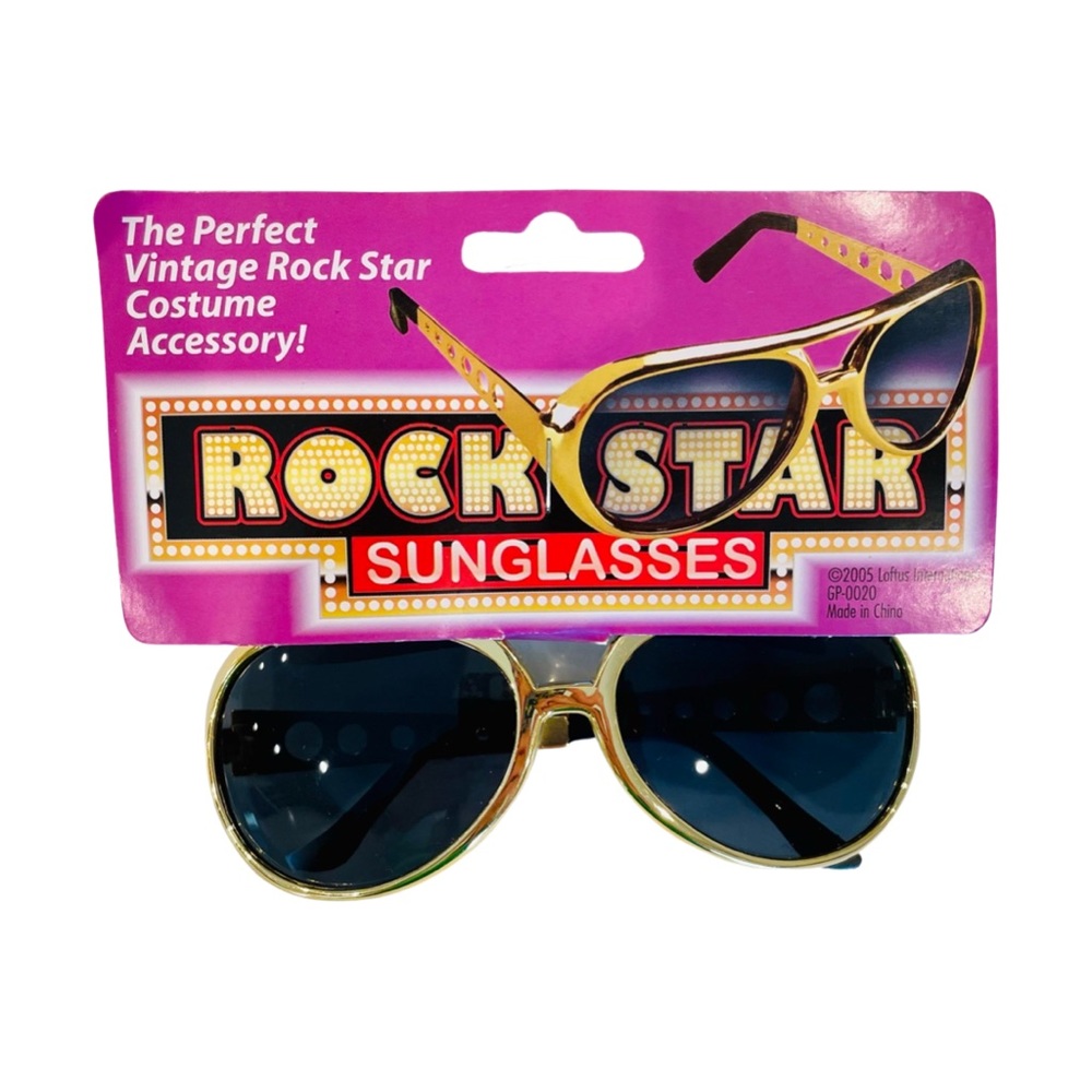 Adult Gold Elvis Aviator Sunglasses 70s Costume Cosplay Plastic/Metal NWT - Picture 2 of 6
